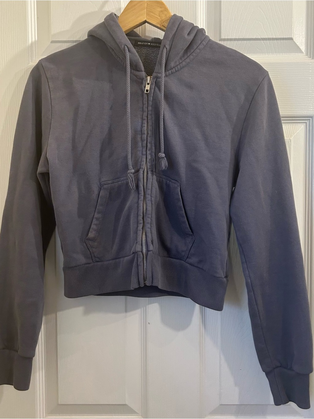 Brandy Melville Cropped Zip Hoodie in Slate Blue-Gray